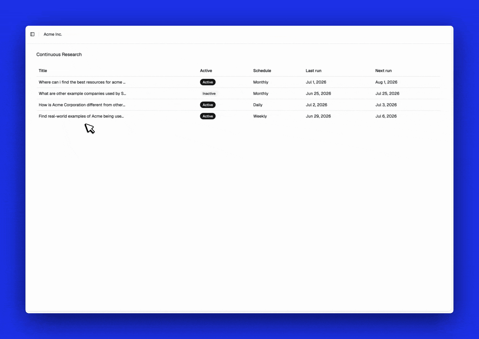 Continous Research Topics screenshot